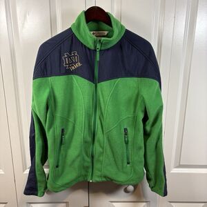 Columbia Fleece Jacket Women L Notre Dame Irish Full Zip Green Navy Blue